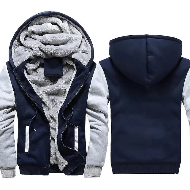 Veste polaire à capuche en peluche pour homme - couche d'hiver épaisse zippée avec poignets côtelés