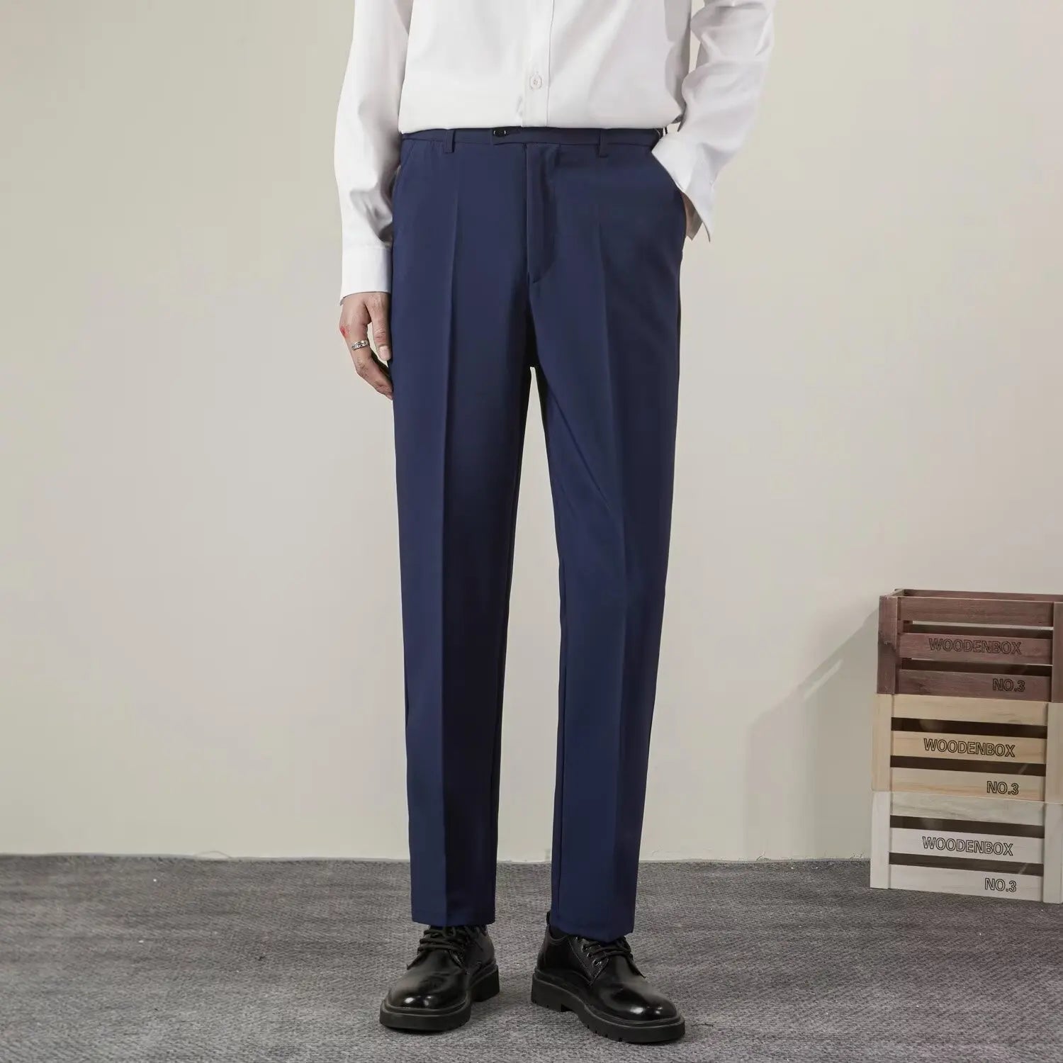 Męskie dopasowane eleganckie spodnie formalne na smart casual do biura