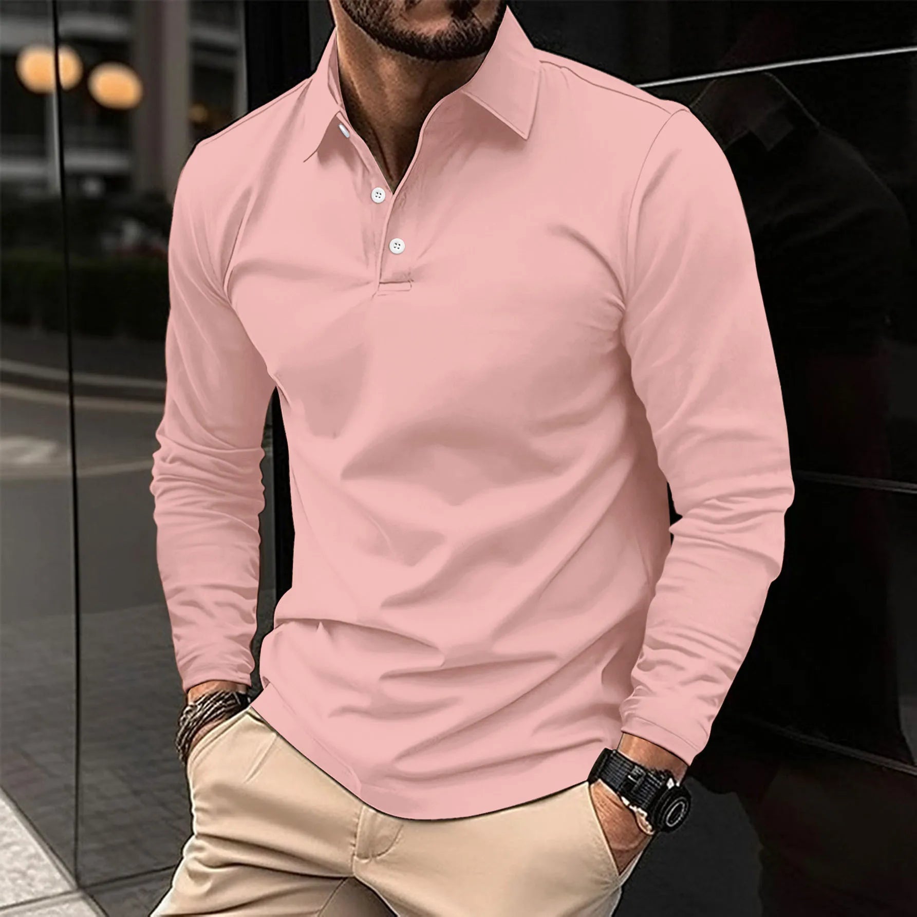 Polo ajusté pour homme à manches longues – haut doux et élégant, style décontracté chic pour le bureau et les soirées