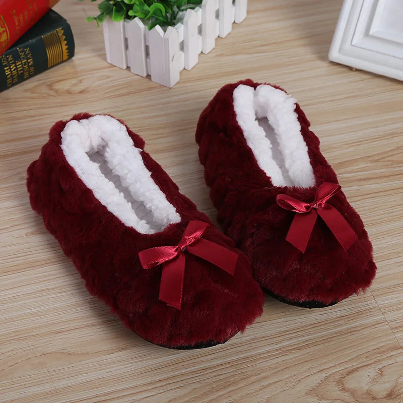 Women’s Plush Bow Winter Slippers – Faux-Fur House Shoes with Soft Cushioned Lining