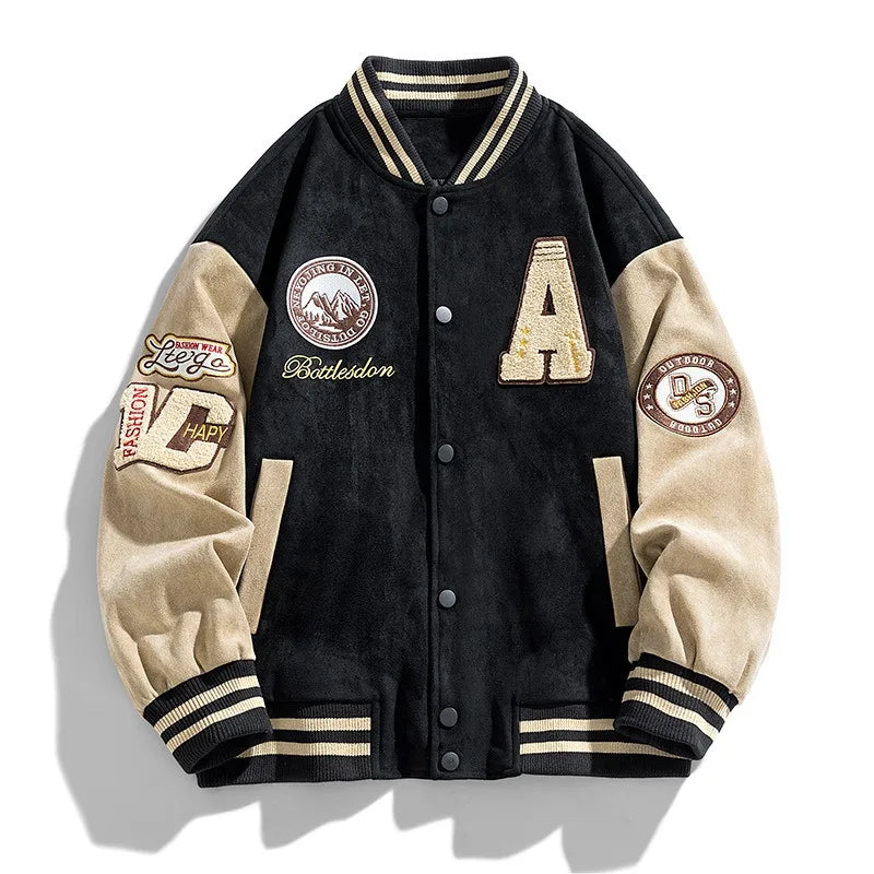 Chaqueta universitaria bordada para hombre – Capa universitaria holgada para looks urbanos y casuales