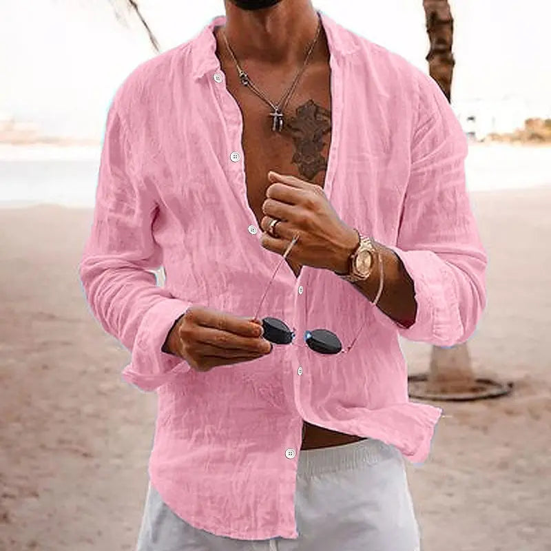 Men’s Long Sleeve Linen Summer Casual Beach Shirt