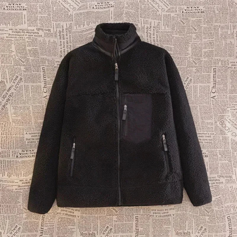 Unisex sherpa-fleecejakke – afslappet lag med lynlås og praktisk brystlomme