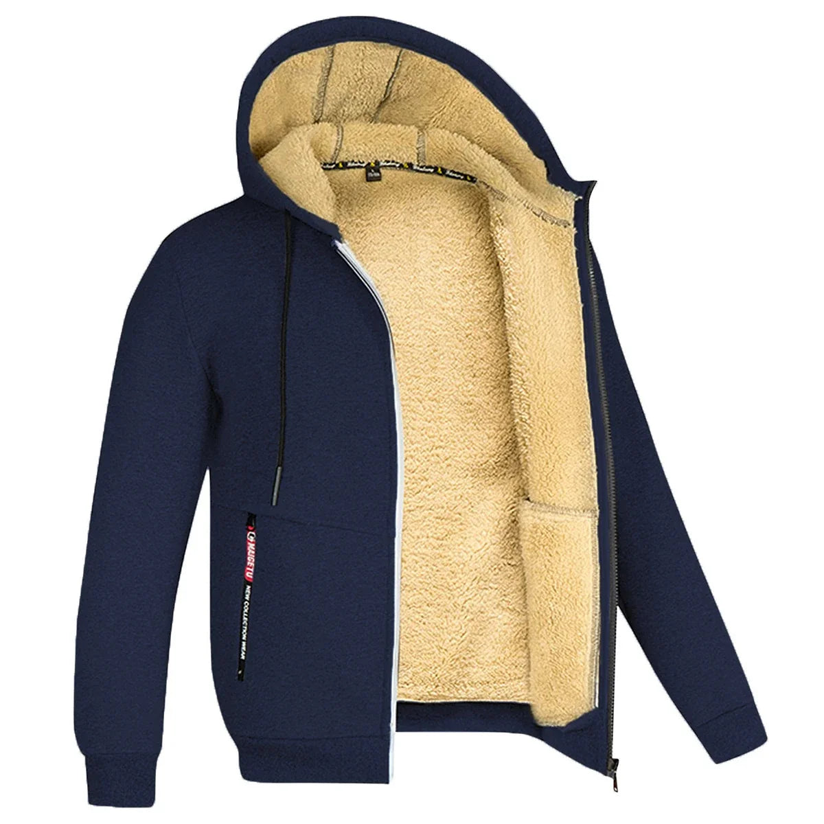 Veste polaire à capuche en peluche pour homme - couche d'hiver épaisse zippée avec poignets côtelés