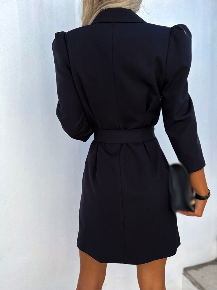 Dámské sakošaty s dvojitým zapínáním, páskem v pase, na míru, mini, elegantní styl