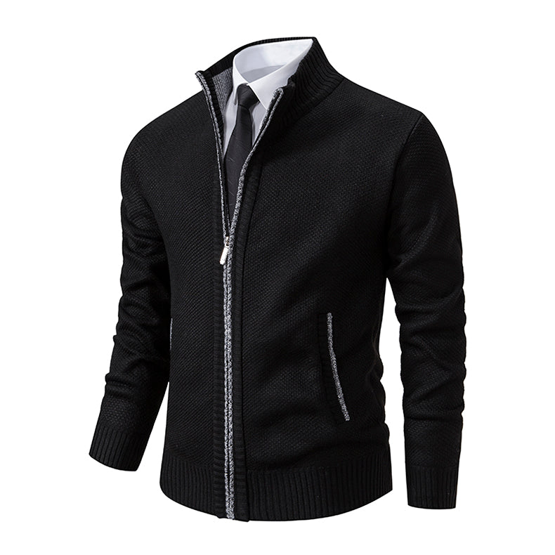 Gilet zippé texturé pour homme – Maille à col montant pour une tenue élégante et décontractée