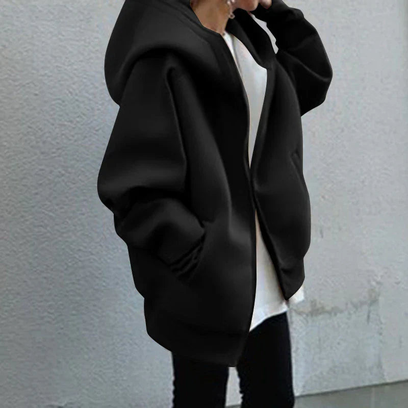 Sudadera con capucha extragrande y cremallera para mujer: chaqueta amplia con capucha para combinar en capas contra el frío