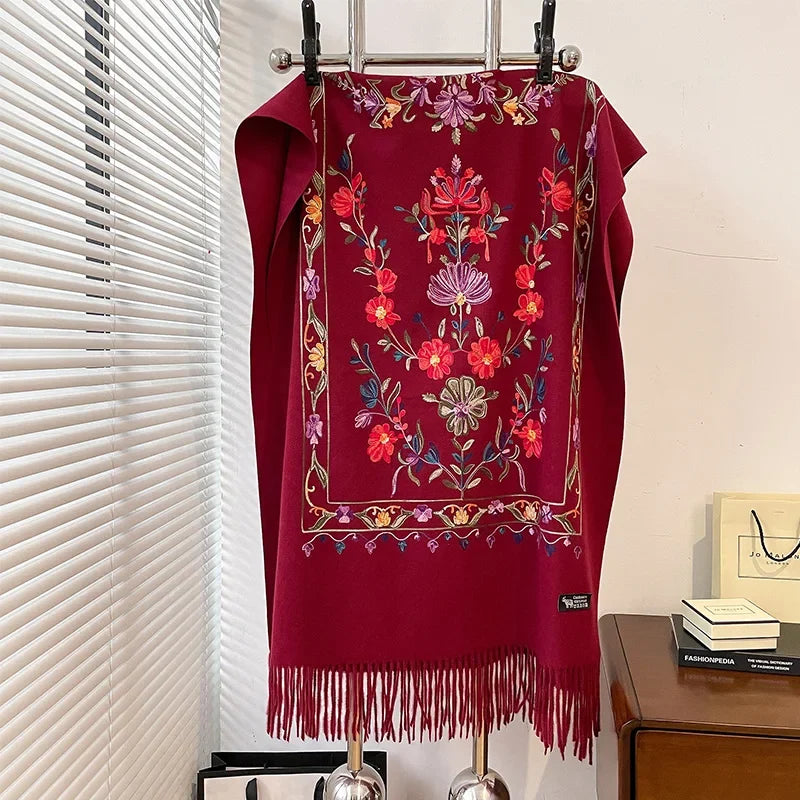 Bufanda de invierno de cachemira para mujer – Estola suave extragrande estampada con flecos para combinar con elegancia en climas fríos