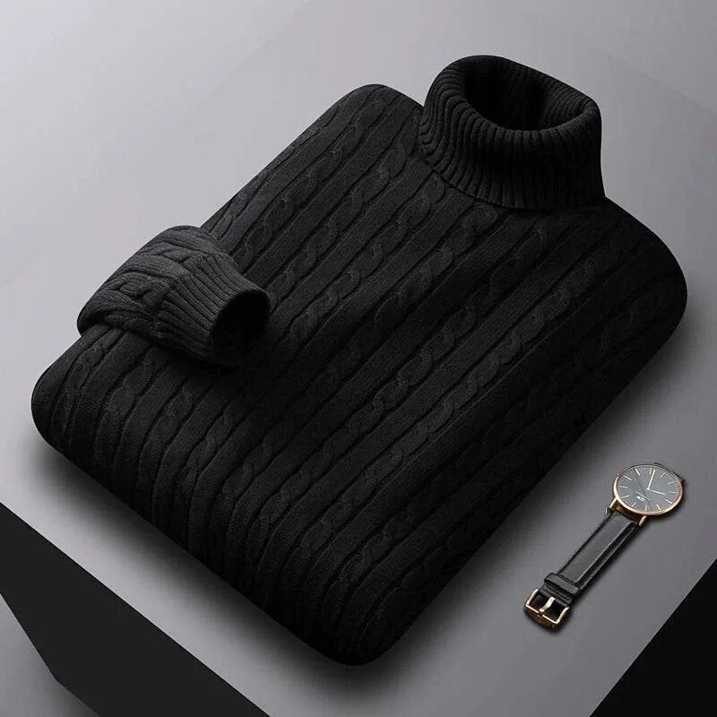 Camisola de gola alta de malha entrançada para homem – Camada quente e texturada para um estilo casual elegante no outono e no inverno