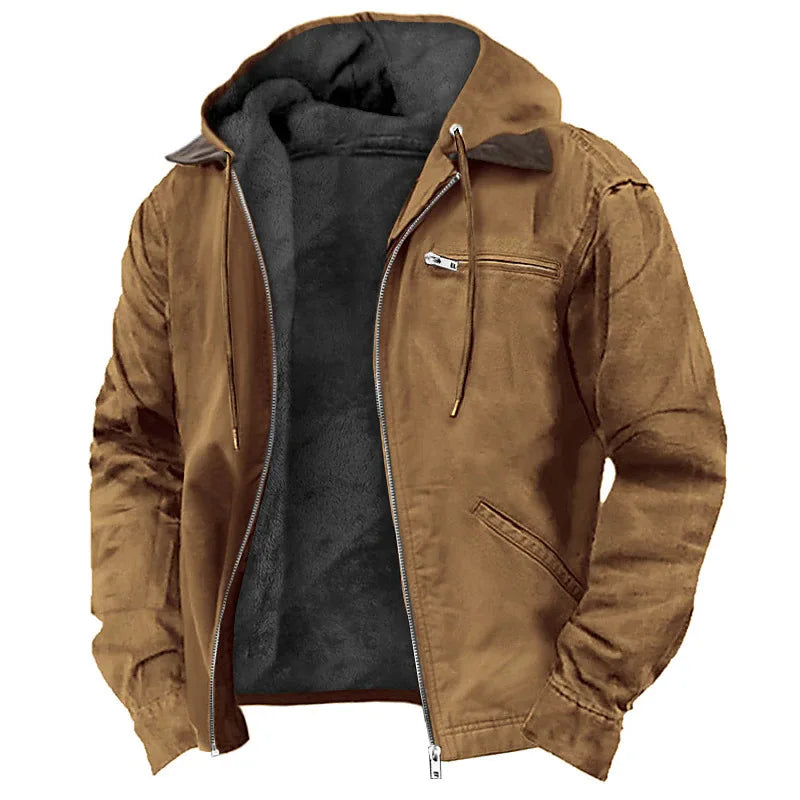 Giacca con cappuccio da uomo foderata in pile – Cappotto invernale con cerniera e design funzionale con più tasche