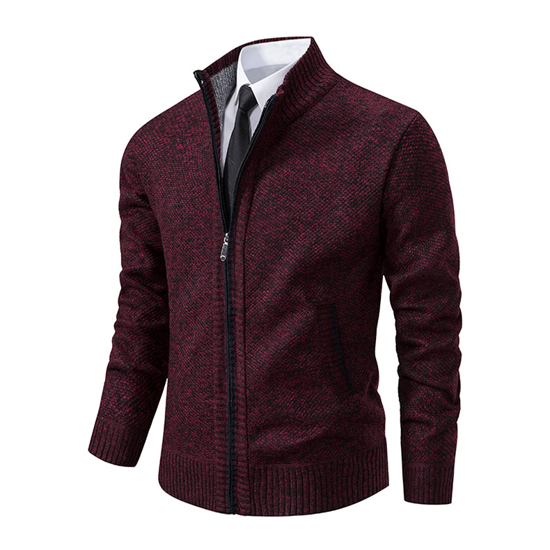 Gilet zippé texturé pour homme – Maille à col montant pour une tenue élégante et décontractée