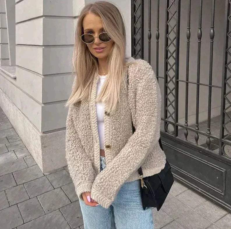 Cárdigan Teddy para Mujer Suave Acogedor Cálido Estiloso Versátil Chaqueta para Capas Diarias