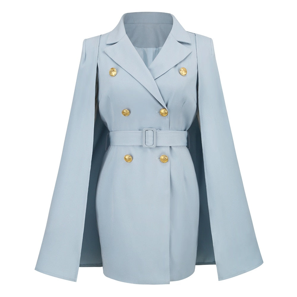 Robe Mini Blazer Cape pour Femme – Style Ceinturé et Ajusté pour le Bureau et les Soirées