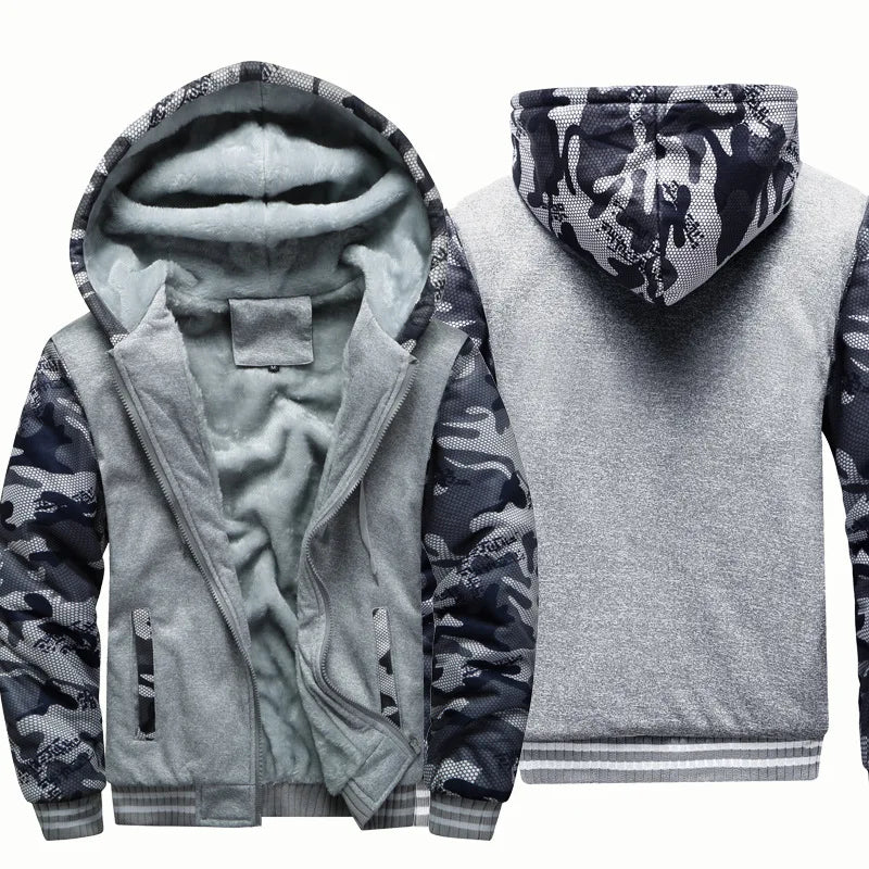 Veste polaire à capuche en peluche pour homme - couche d'hiver épaisse zippée avec poignets côtelés