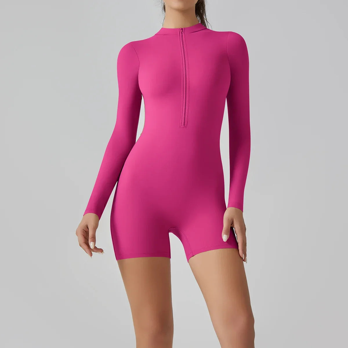 Damesjumpsuit met lange mouwen en rits – aansluitende activewearstijl voor training en dagelijks gebruik