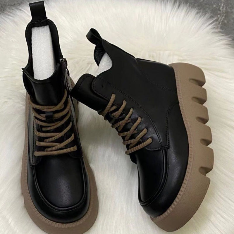 Women’s Chunky Platform Ankle Boots – Lace-Up Side-Zip Lug-Sole Winter Combat Boots with Retro Styling