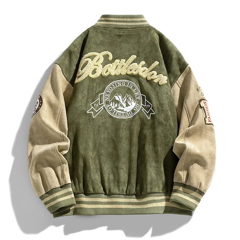 Chaqueta universitaria bordada para hombre – Capa universitaria holgada para looks urbanos y casuales