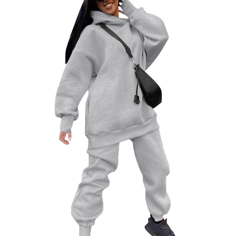 Dame Oversized Hoodie og Joggingbukser Sæt – Afslappet To-delt Træningssæt til Hverdagsbrug og Hjemmebrug