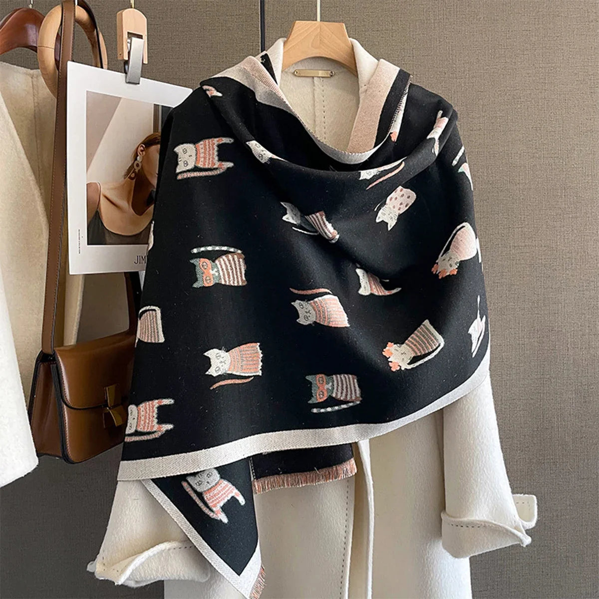 Bufanda de invierno con tacto de cachemira para mujer – Estola suave estampada con flecos para combinar con elegancia en climas fríos