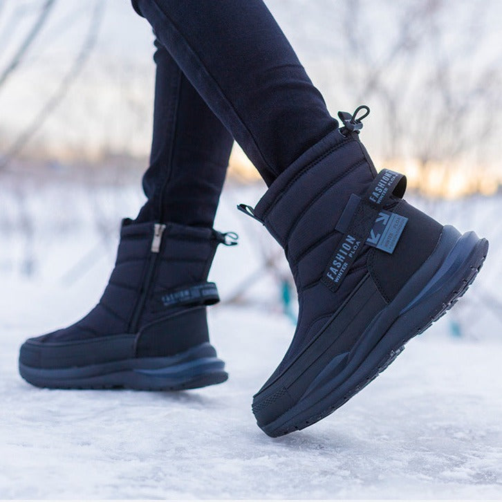 Wasserdichte Herren-Winterboots bis zum Knöchel – Gefütterter High-Top-Outdoorstil mit seitlichem Reißverschluss und griffiger Sohle für Schneereisen und den Alltag bei kaltem Wetter