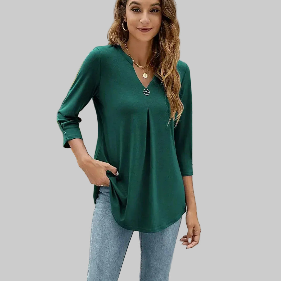 Women’s Relaxed V-Neck Tunic Top – Flattering Office Style for Everyday Wear