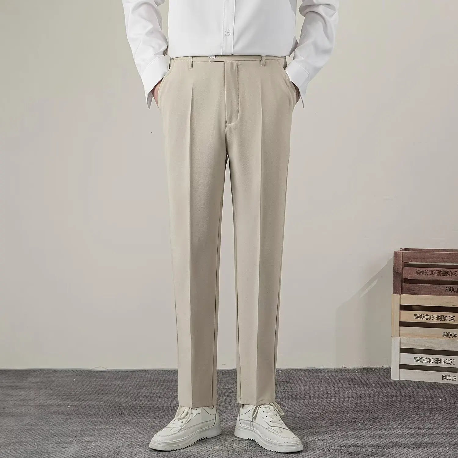 Męskie dopasowane eleganckie spodnie formalne na smart casual do biura
