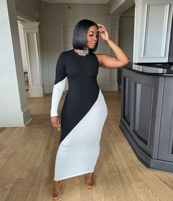 Abito Maxi Bodycon Asimmetrico da Donna – Abito Modellante per Occasioni, Feste e Serate