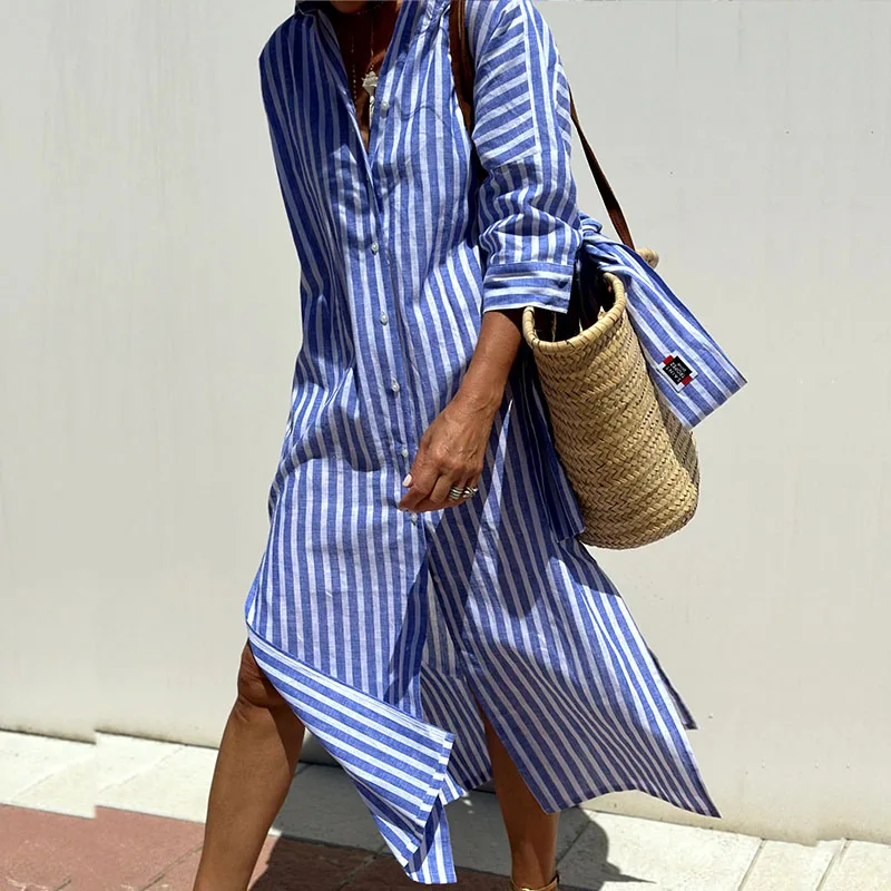 Vestido Camisa para Mujer Verano Ligero Transpirable Algodón Corte Holgado Estiloso Versátil Midi