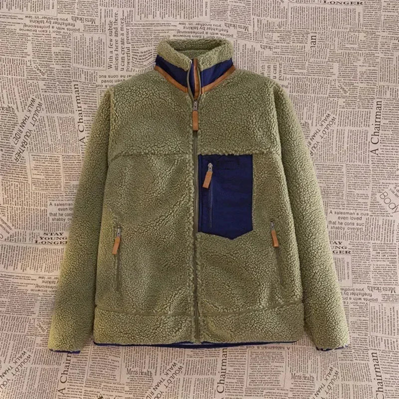 Unisex sherpa-fleecejakke – afslappet lag med lynlås og praktisk brystlomme