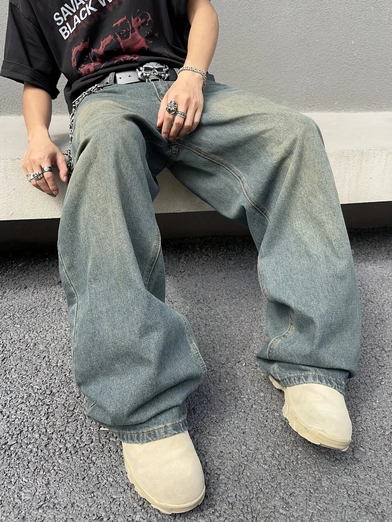Muške široke streetwear traperice – opušteni traper širokih nogavica za urbani casual stil