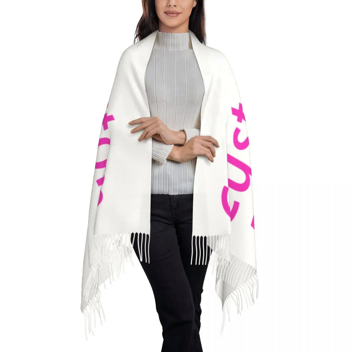Women’s Personalised Printed Winter Scarf – Soft Fringed Polyester Wrap with Custom Photo or Logo for Autumn and Winter Wear