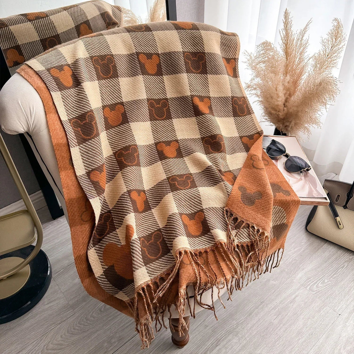 Women’s Cashmere Winter Scarf – Thick Printed Fringed Wrap for Warm Elegant Cold-Weather Layering