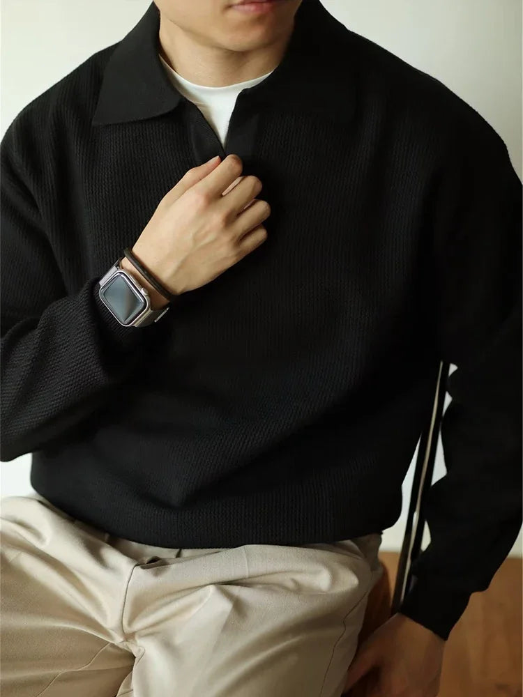 Men’s Polo Knit Sweater – Elegant Breathable Comfortable Smart Casual Long Sleeve Pullover