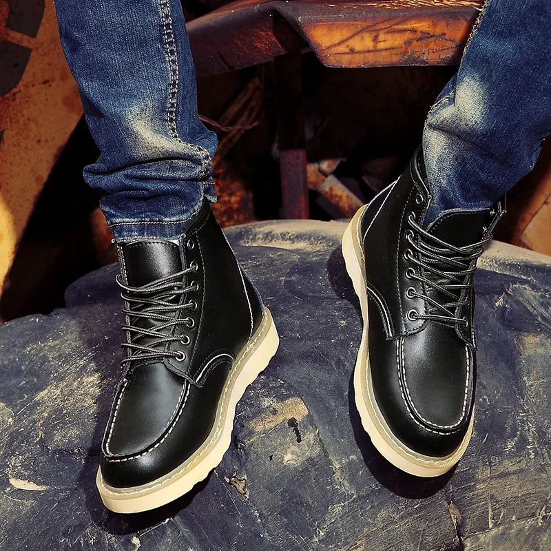 Men’s Fur-Lined Leather Snow Boots – Water-Resistant Lace-Up Winter Ankle Boots with Anti-Slip Sole
