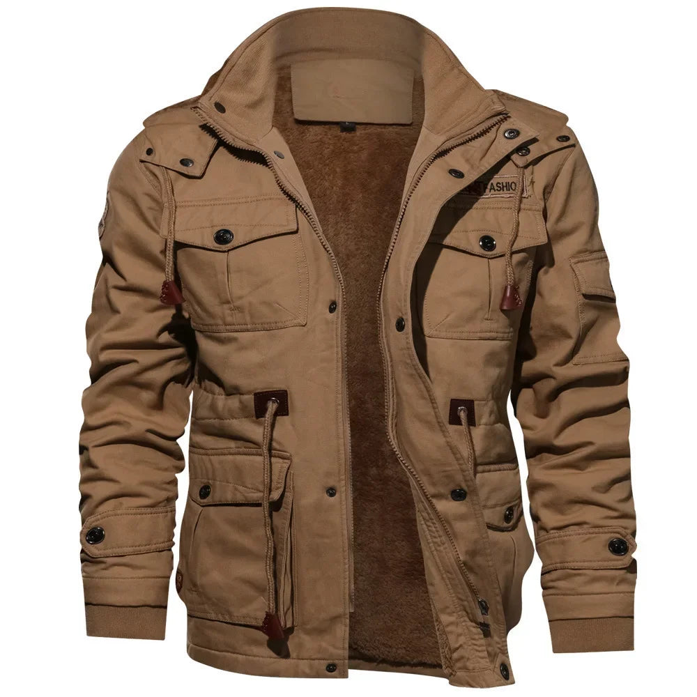 Chaqueta utilitaria de invierno acolchada para hombre - abrigo grueso de campaña para clima frío con cierre completo y diseño de múltiples bolsillos