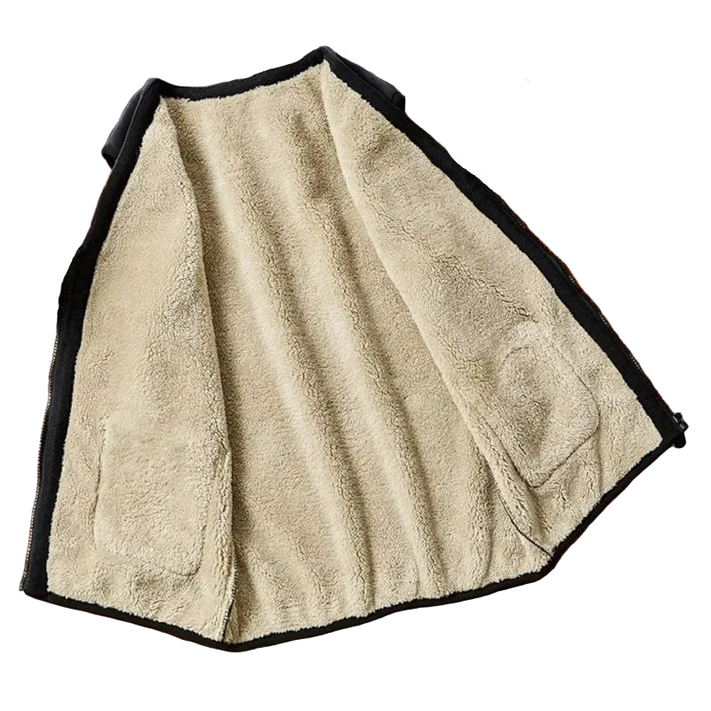 سترة شتوية رجالية مبطنة بالصوف - طبقة دافئة بلا أكمام بسحاب وجيوب عملية