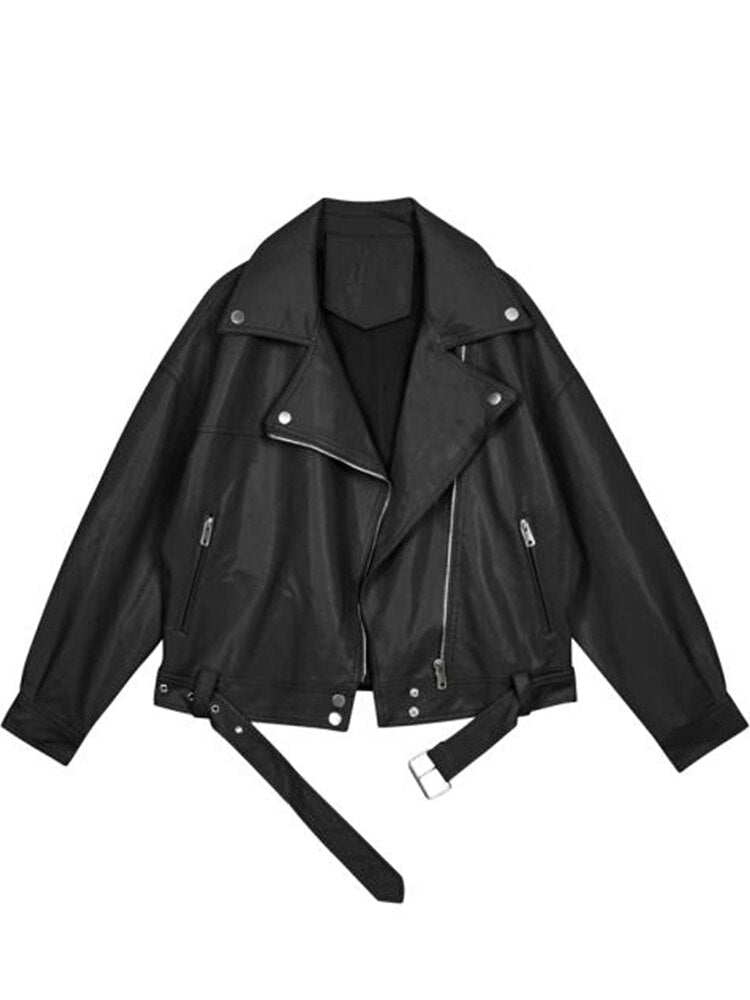 Women’s Oversized Leather Biker Jacket – Relaxed Moto Layer for Contemporary City Styling