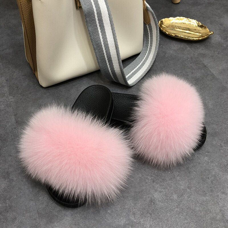 Zuecos mullidos de piel sintética para mujer - Sandalias de casa sin talón y puntera abierta con tira afelpada para estar cómoda en casa y llevar un estilo casual