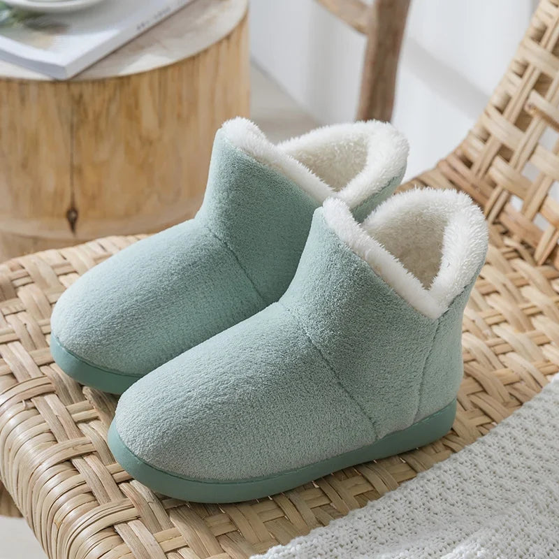 Botins de pantufa unissexo com forro de lã - calçado de casa quente até ao tornozelo com sola texturada antiderrapante