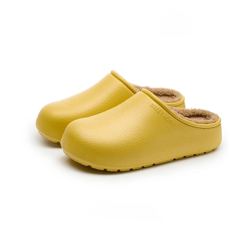 Unisex zimní nazouváky s fleecovou podšívkou – nazouvací pantofle s uzavřenou špičkou a texturovanou protiskluzovou podrážkou
