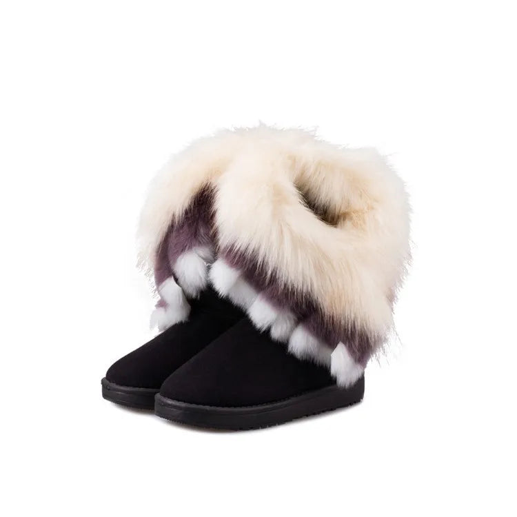 Botas de invierno para mujer con forro de piel sintética - botas de nieve sin cordones con aspecto de ante para el uso diario en climas fríos