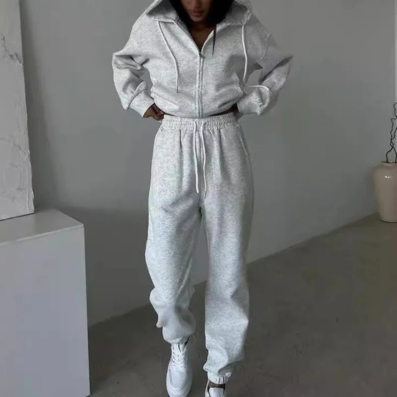 Trening de damă lejer, cu hanorac cu fermoar și glugă - bluză sport moale și pantaloni jogger pentru confort casual de zi cu zi și ținute de casă pentru toamnă și iarnă