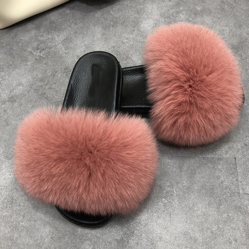 Zuecos mullidos de piel sintética para mujer - Sandalias de casa sin talón y puntera abierta con tira afelpada para estar cómoda en casa y llevar un estilo casual