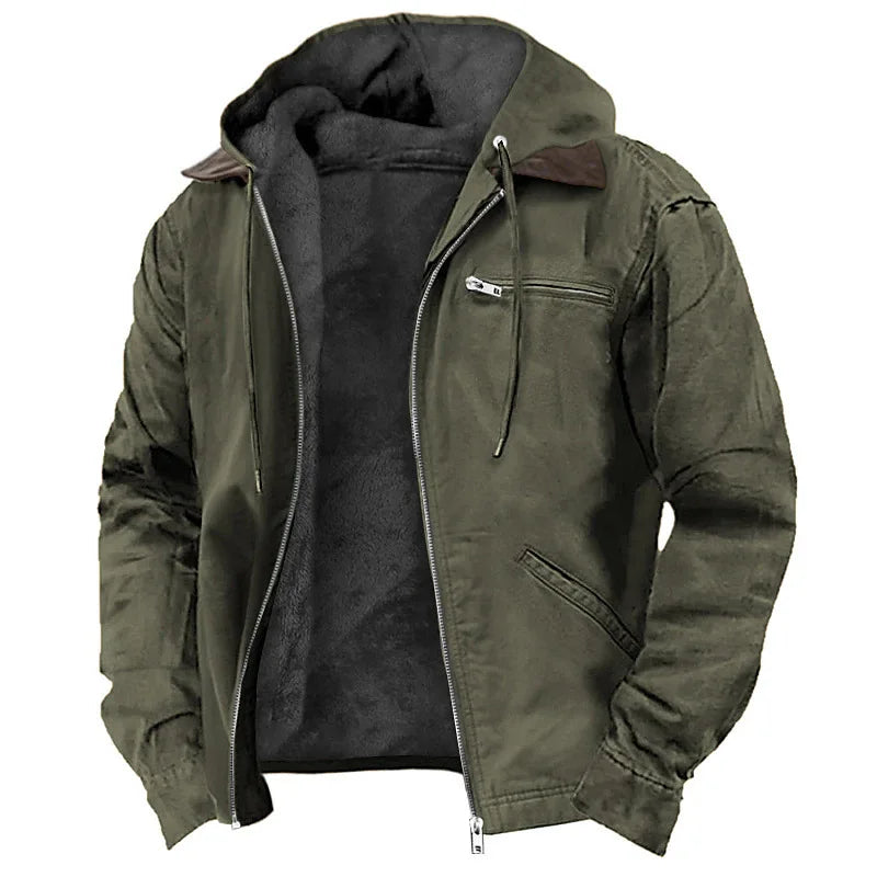 Giacca con cappuccio da uomo foderata in pile – Cappotto invernale con cerniera e design funzionale con più tasche