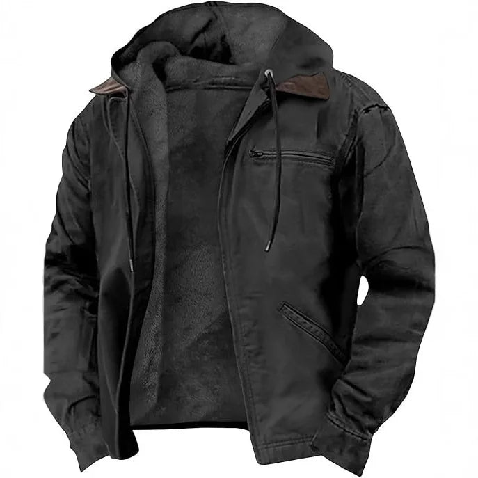 Giacca con cappuccio da uomo foderata in pile – Cappotto invernale con cerniera e design funzionale con più tasche