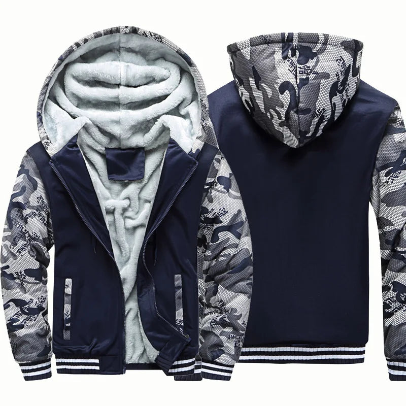 Veste polaire à capuche en peluche pour homme - couche d'hiver épaisse zippée avec poignets côtelés