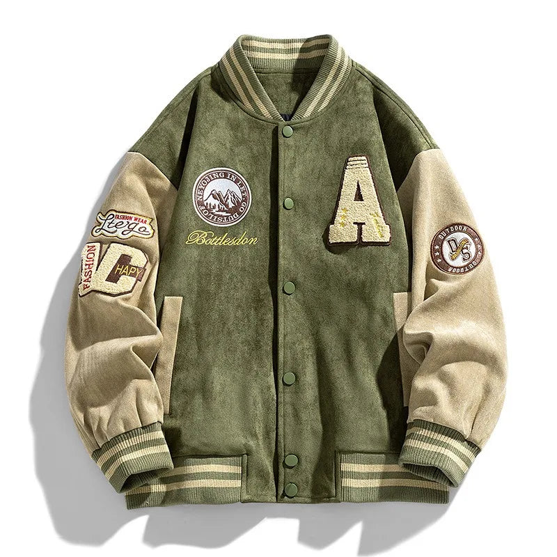 Chaqueta universitaria bordada para hombre – Capa universitaria holgada para looks urbanos y casuales
