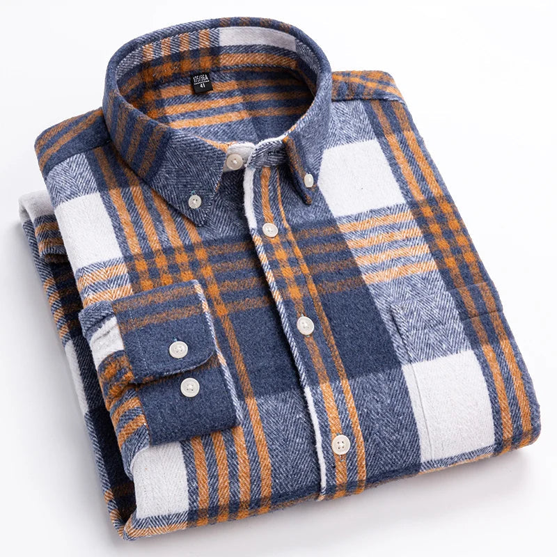 Men’s Button-Down Plaid Flannel Long Sleeve Casual Shirt