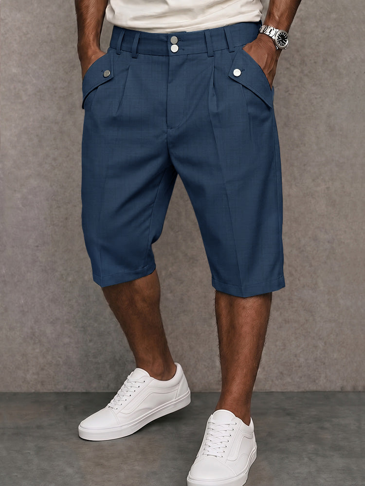 Men’s Tailored Bermuda Shorts – Slim-Fit Pleated Knee-Length Shorts with Belt Loops and Pockets for Work Casual and Summer Wear