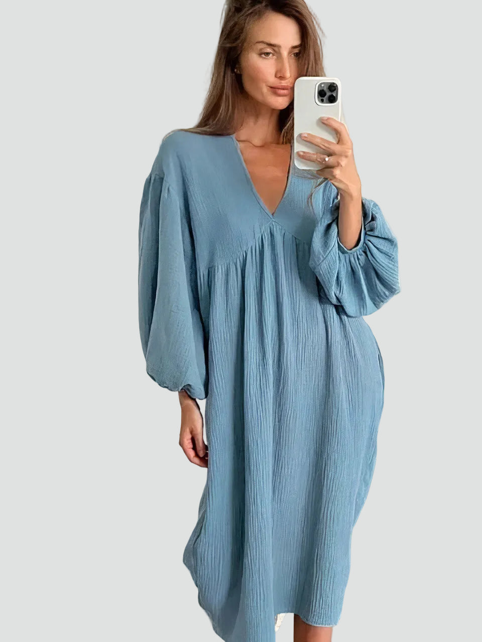 Camicia da notte midi da donna con scollo a V, maniche a sbuffo e vestibilità comoda